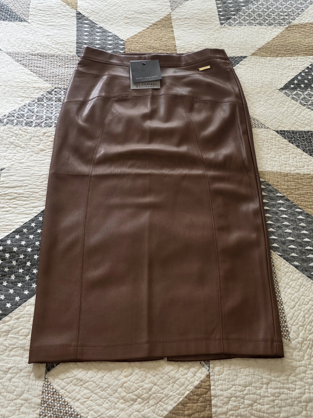 Marc New York Brown Faux Leather Pencil Skirt